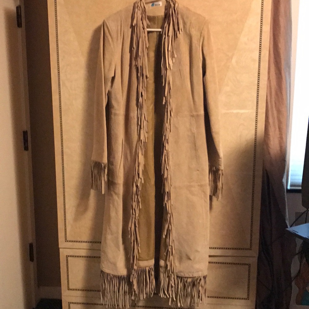 Suade long fringe coat